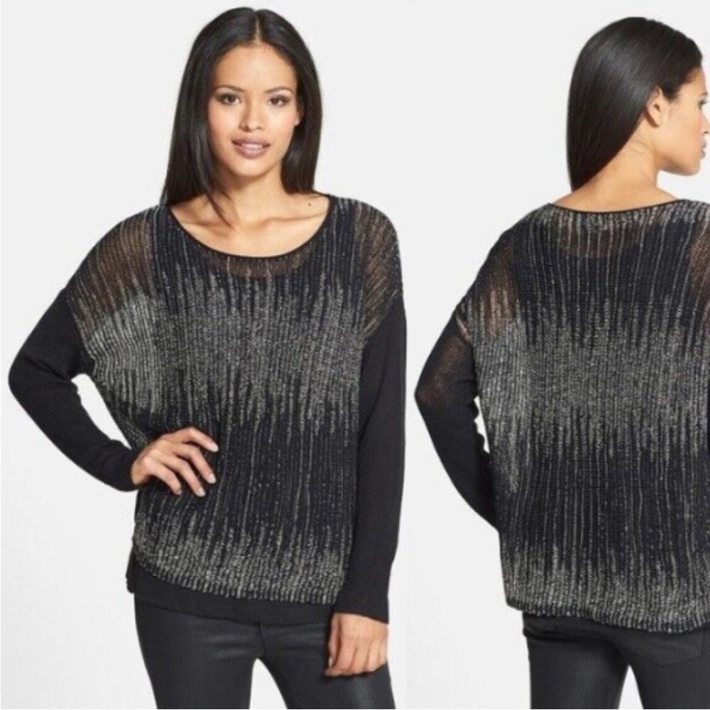 Eileen Fisher Black Wool Linen Blend Sweater Womens Size Small Petite‎ Lagenlook